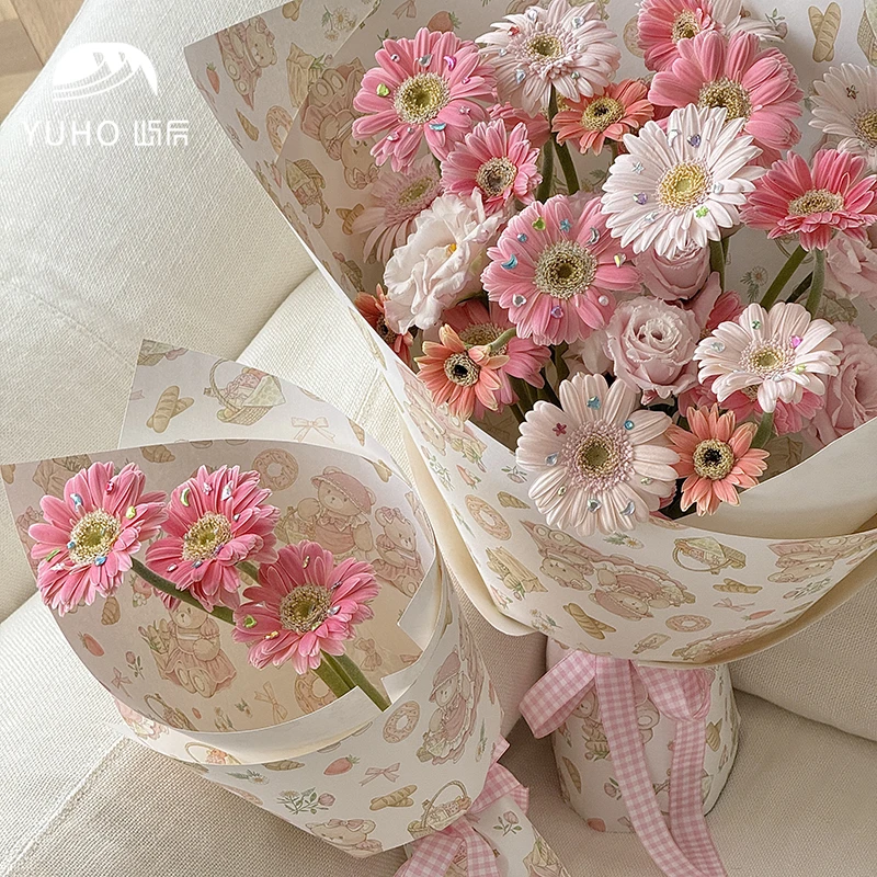 屿后 【教师节】157g向日葵小熊包花纸鲜花花束包装纸节日diy资材