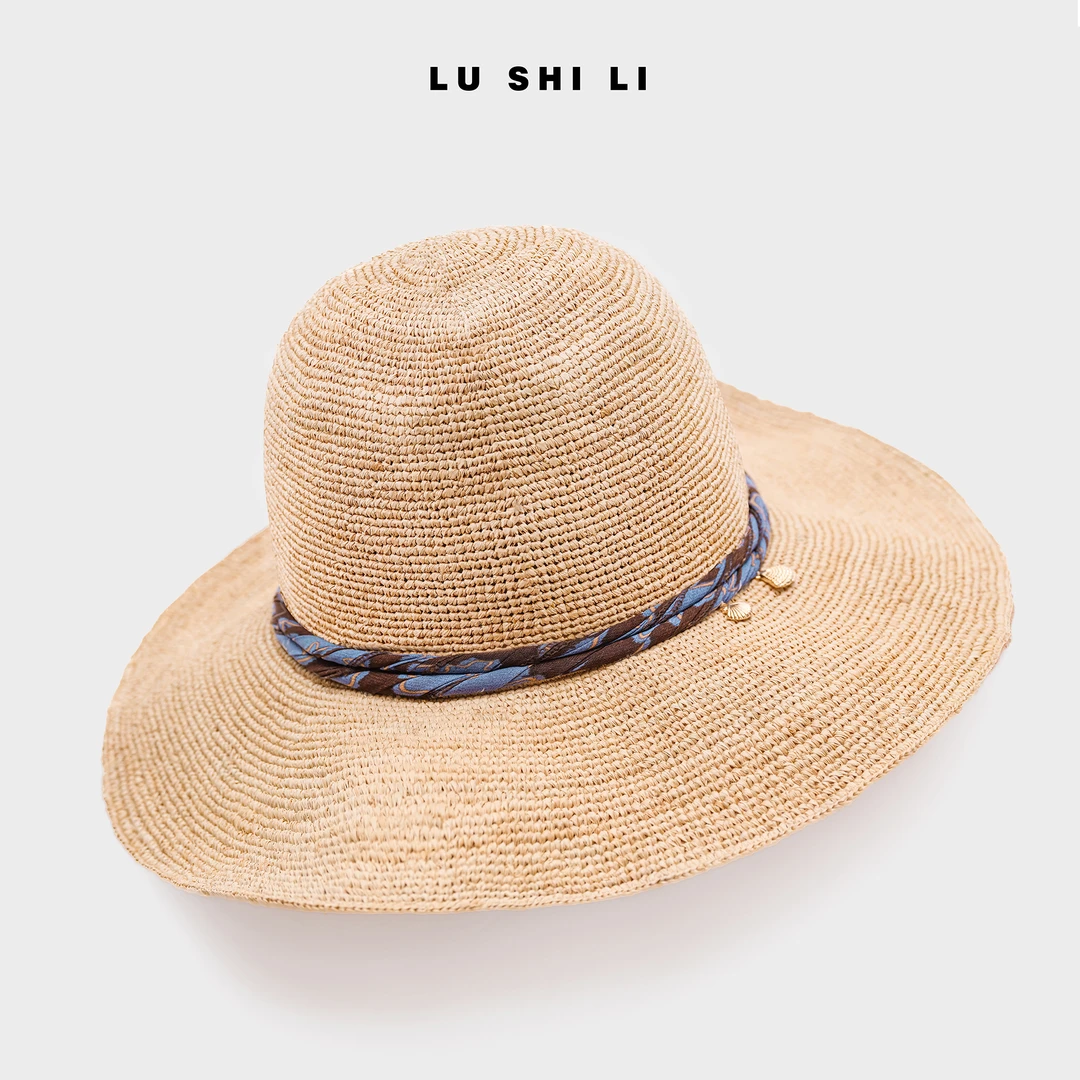 大宁女装 (海景)手钩拉菲草男女户外大檐爵士帽出游度假遮阳防晒
