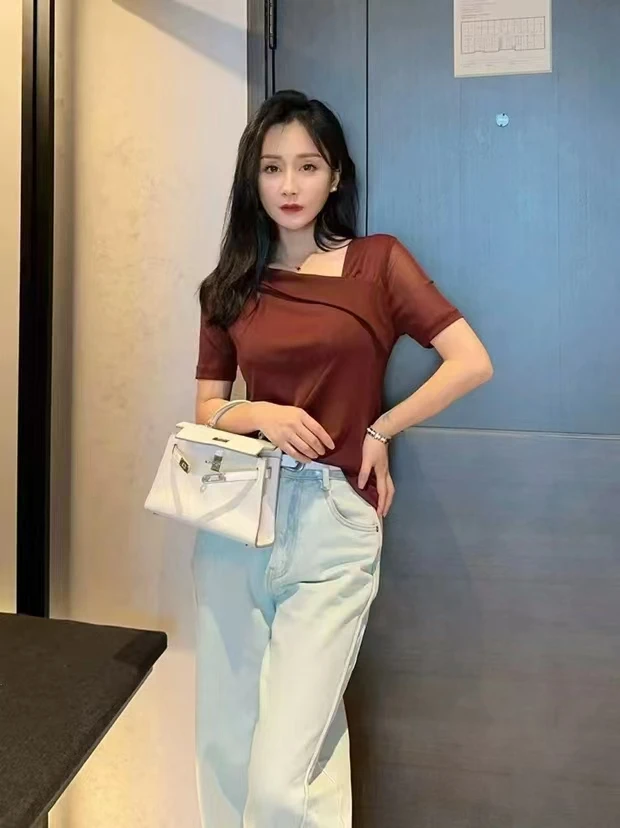 名媛家时尚精品欧货网纱上衣休闲洋气气质显瘦百搭