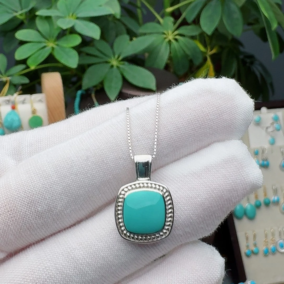 绿松石银S925镶嵌颈饰吊坠