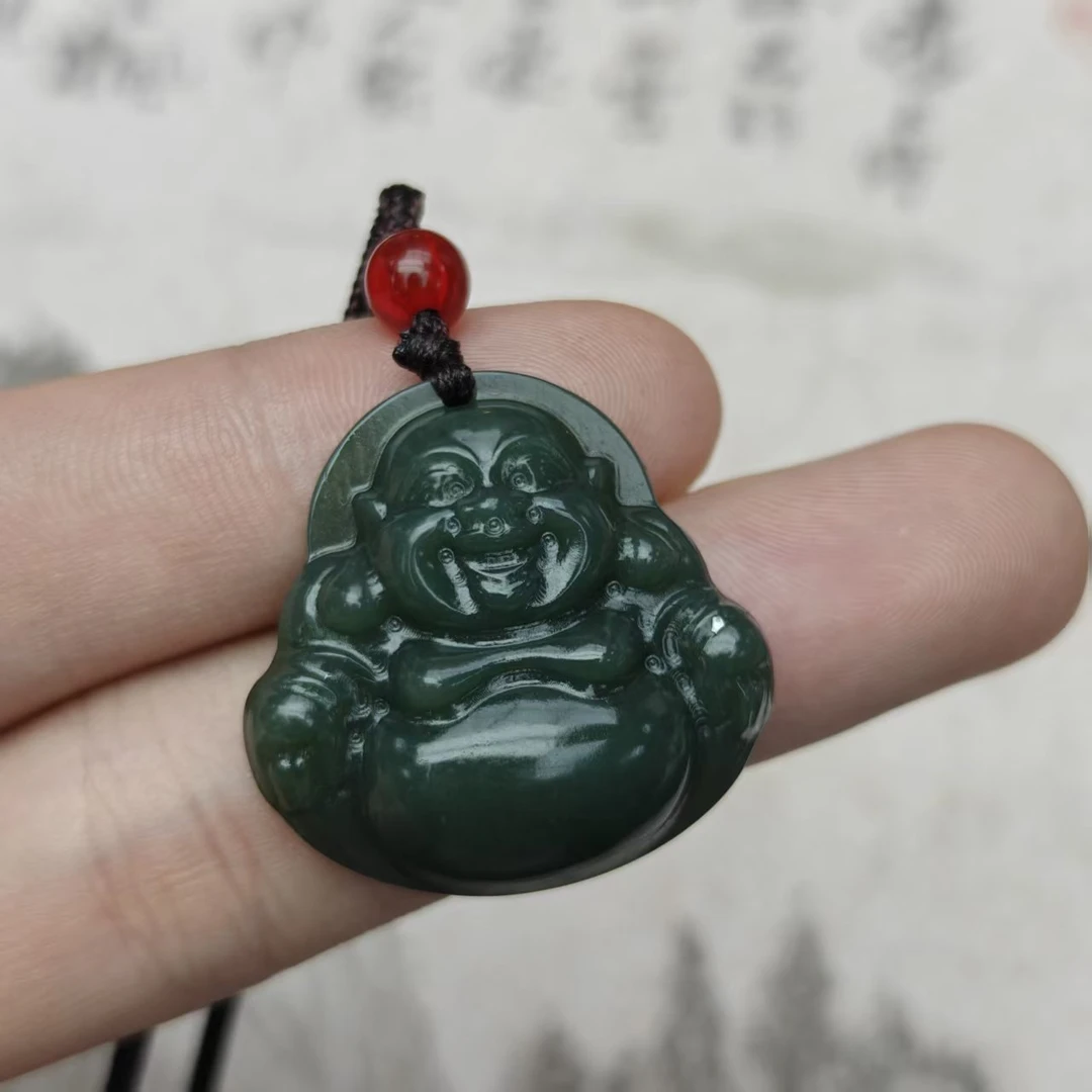 X6H4731-玄青帝王青和田玉佛公吊坠-配绳子-送礼佳品