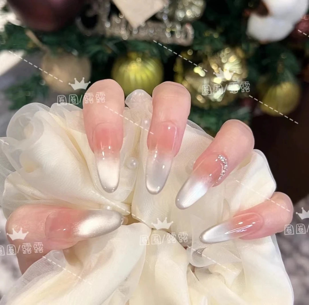【月光精灵】纯手工穿戴甲高级轻奢穿猫眼戴式美甲贴长款显白百搭