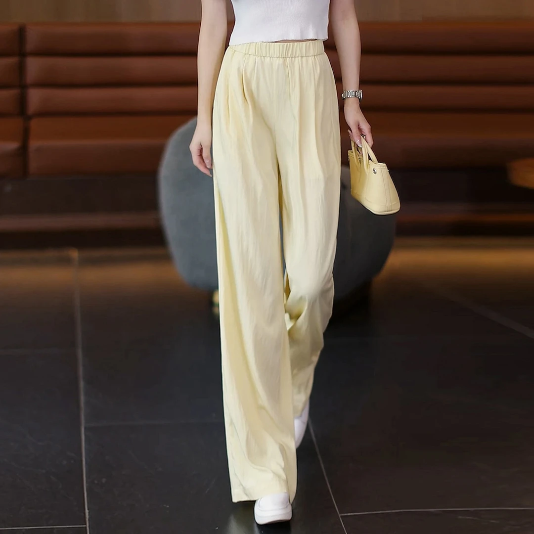 天丝棉休闲阔腿裤女夏季薄款2025新款高腰宽松显瘦垂感冰丝直筒裤