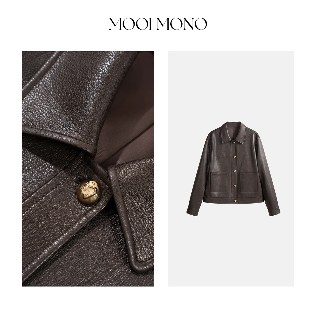 MOOI MONO"英伦旧梦"显瘦气质休闲百搭西装领长袖皮衣外套W057H53