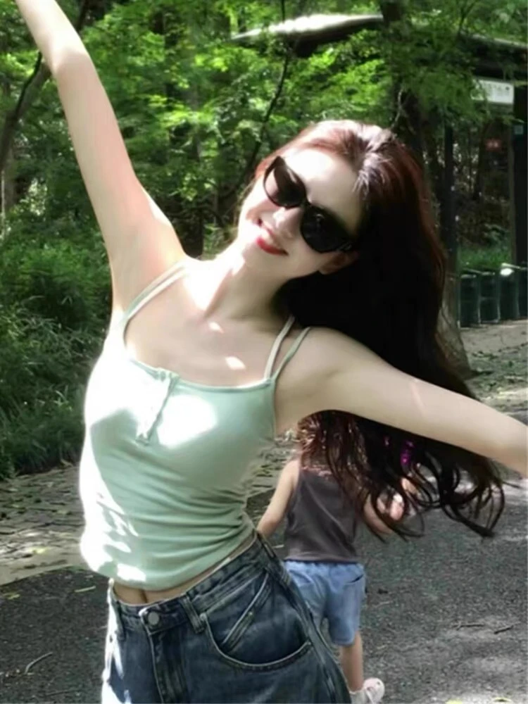 805夏季新款纯欲风辣妹外穿假两件设计感百搭修身显瘦吊带背心