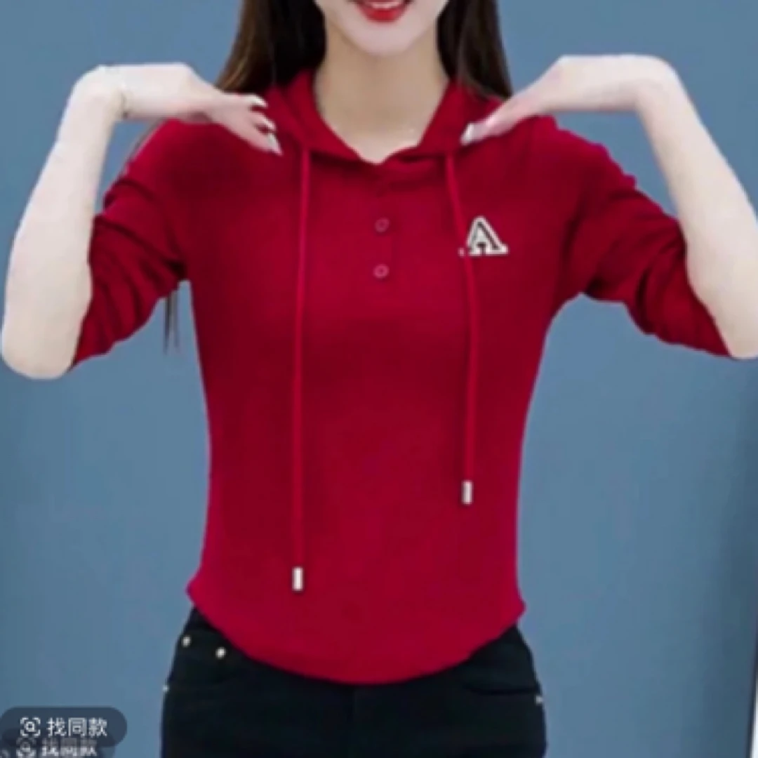 2025连帽卫衣修身百搭长袖T恤衫休闲短款气质时尚减龄上衣