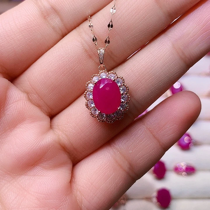 红宝石颈饰银S925镶嵌