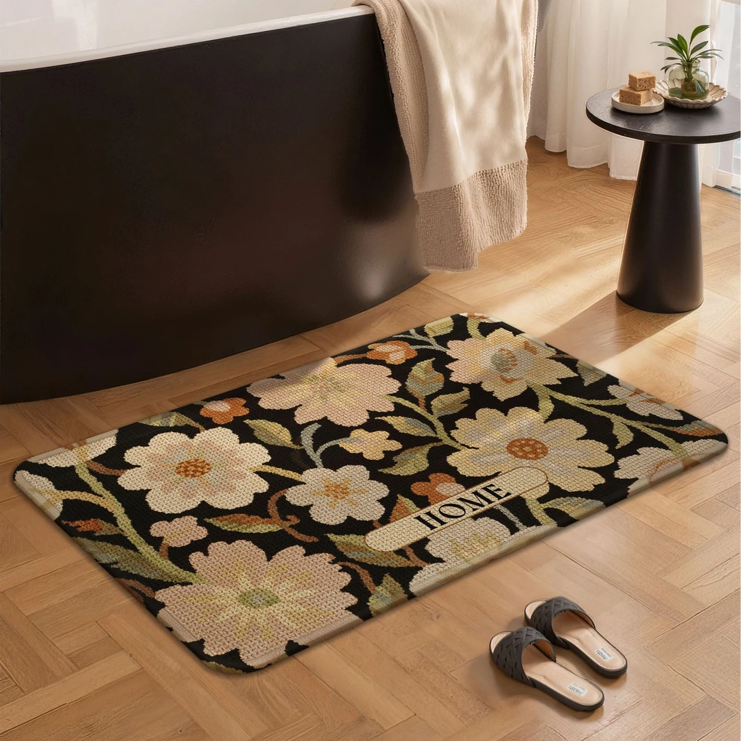 中古风仿亚麻编织浴室地垫吸水速干防滑卫生间脚垫门口防滑垫地毯