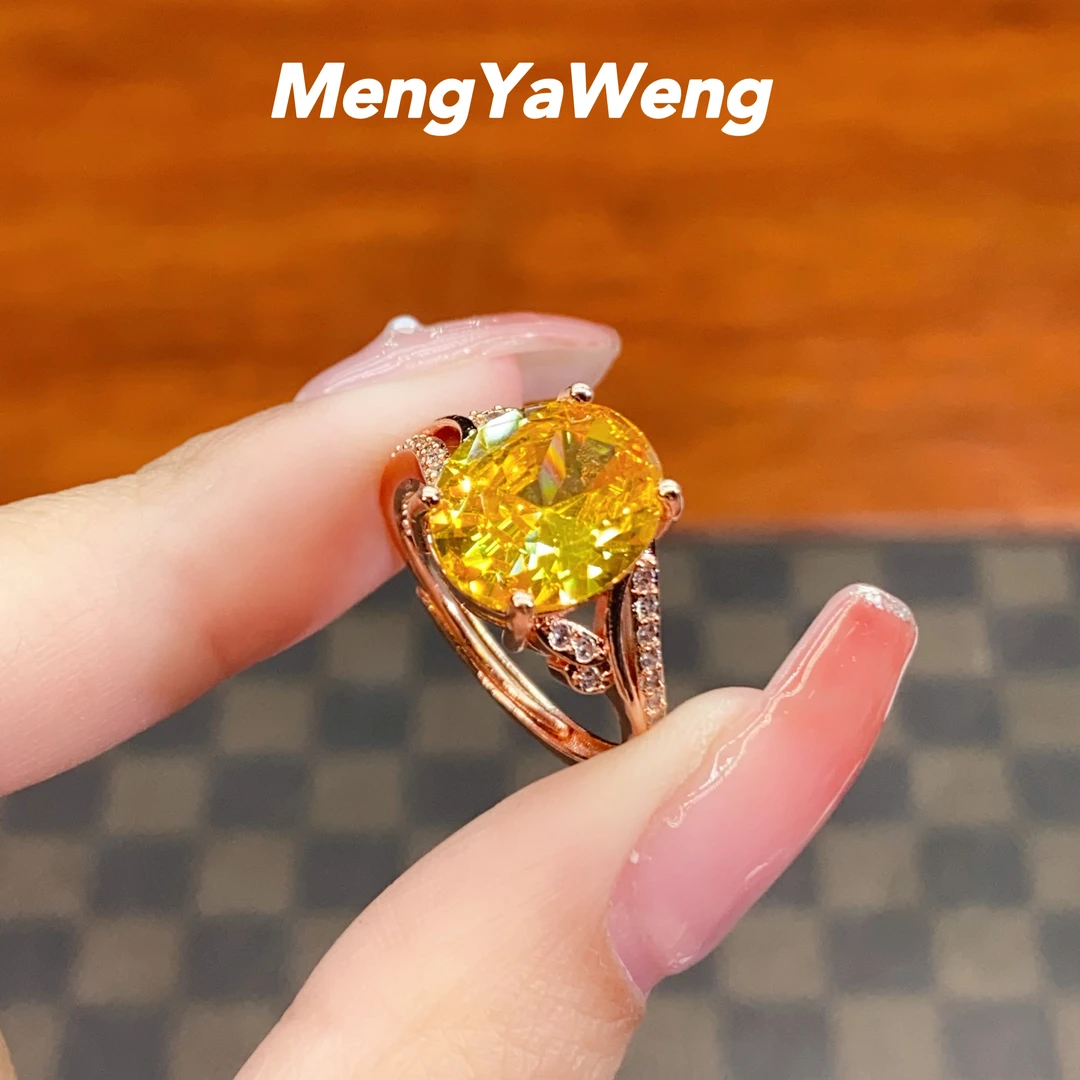 新品戒指 【辉煌】人工宝镶嵌轻奢黄色扭臂k4135