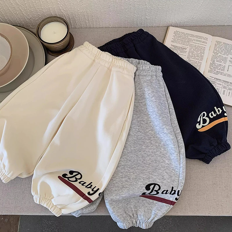 儿童卫裤新款春季男童字母运动休闲卫裤宝宝束脚灯笼裤女童裤子潮