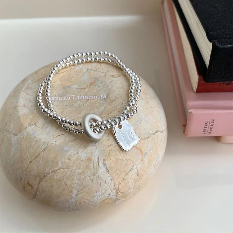 铜合金手链 双层方吊牌时尚百搭小众轻奢风