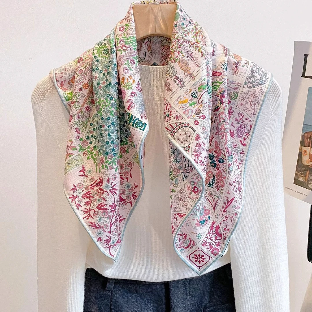 桑蚕丝真丝羊毛65粉蓝色的浪漫丝毛方巾秋冬高级感时尚围巾丝巾女