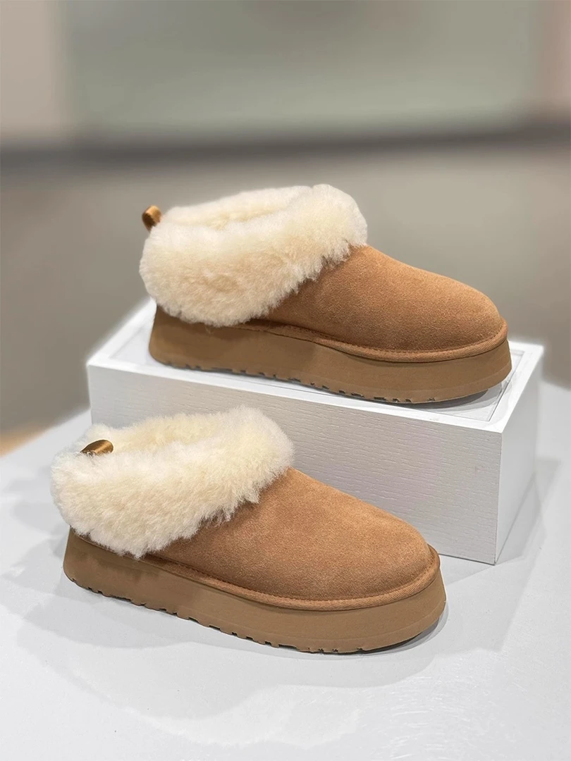 桑坡雪地靴女2025冬季新款塔茨勒皮毛一体厚底羊毛领加绒保暖棉鞋