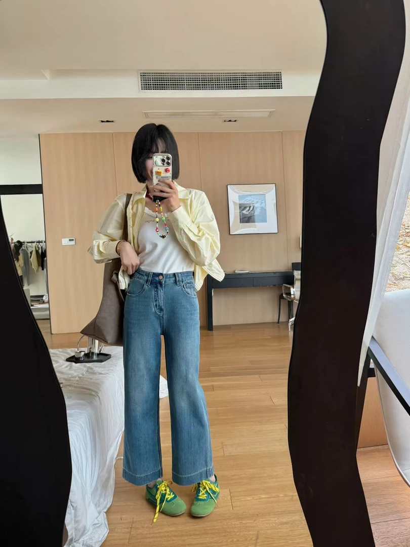 【贝希】春季新款九分高弹力直筒牛仔裤25550