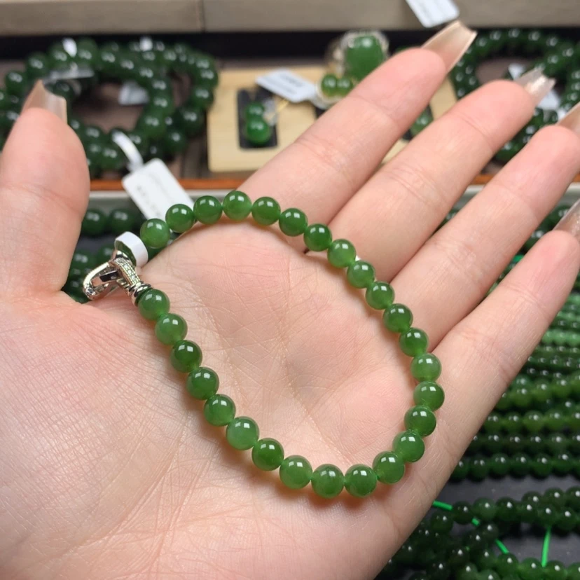 【闪购商品】和田玉（碧玉）手串未镶嵌6m无黑点阳绿