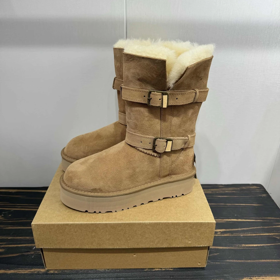 桑坡厚底骑士中筒冬季保暖长筒圆头时尚雪地靴防滑秋冬