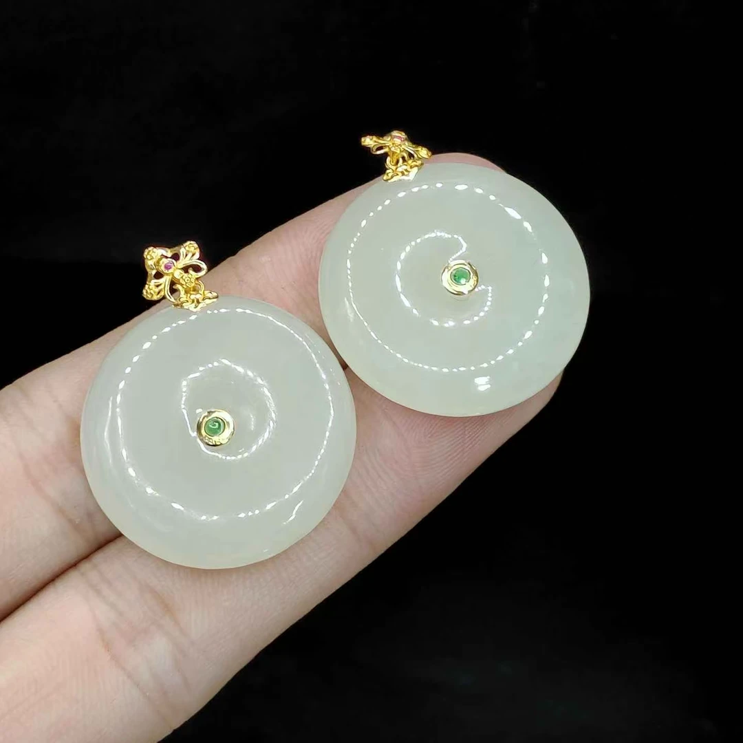 【老三珠宝】18k金和田玉平安扣吊坠赠链J1【多样性发其一】约25-6mm