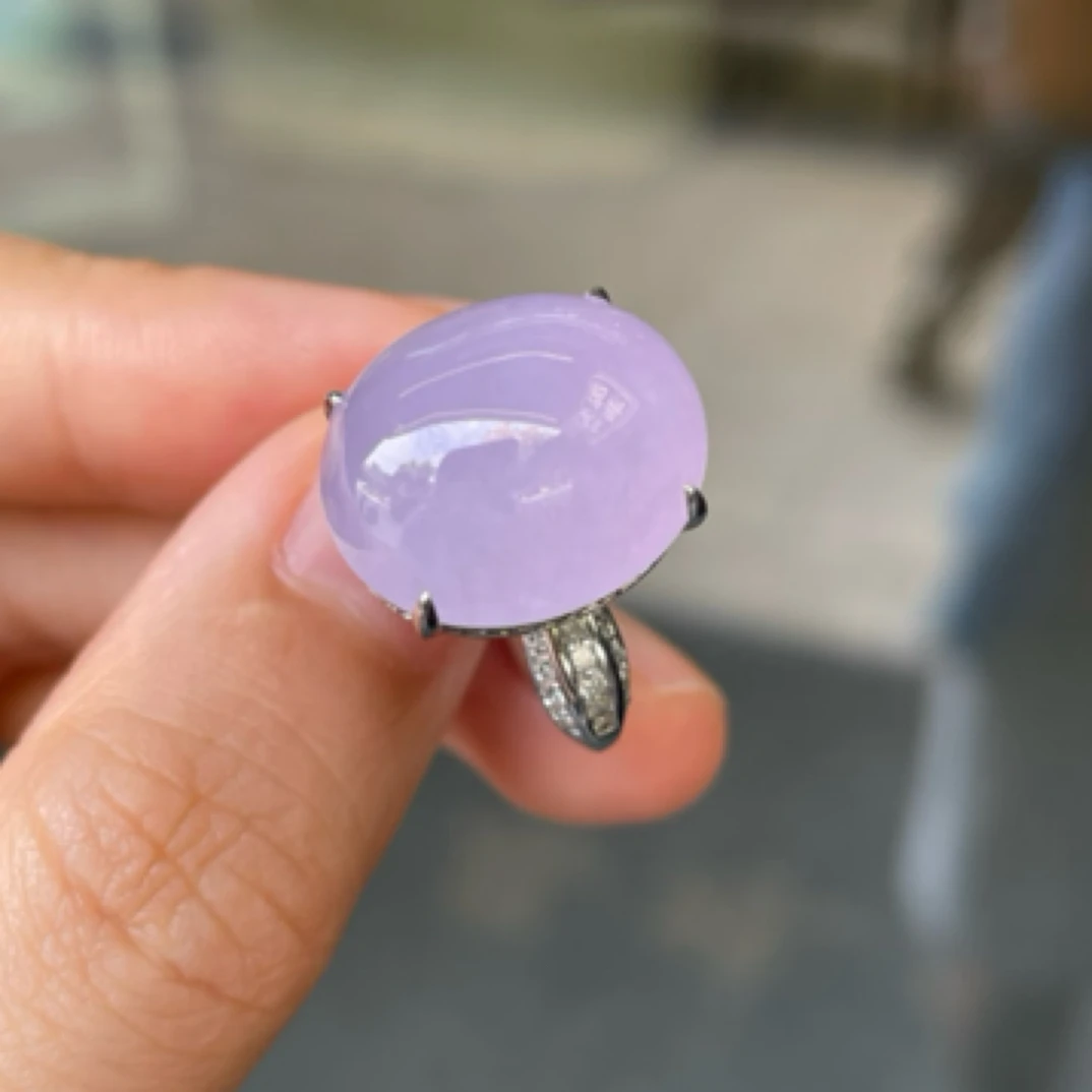 翡翠紫罗兰蛋面戒指 厚装饱满 好大气 价格超好