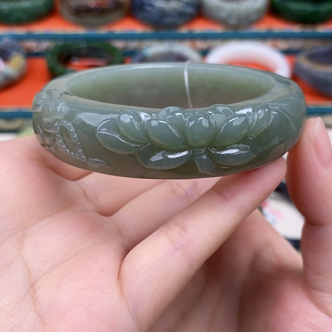 和田玉手镯未镶嵌新疆青糖手镯58.9#