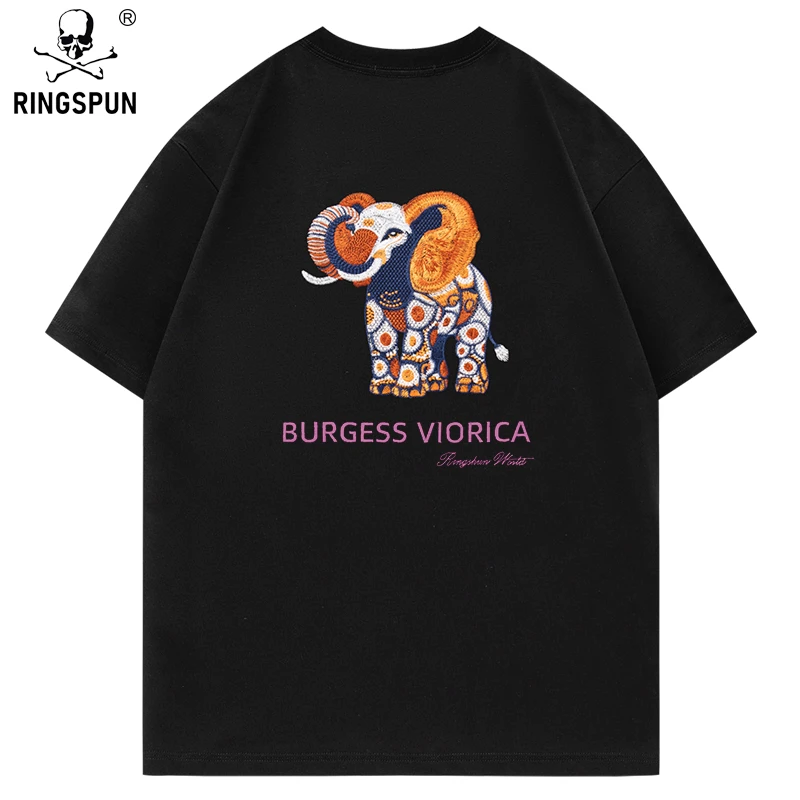 【橙色大象】男女同款潮牌重磅纯棉刺绣短袖T恤夏季宽松半袖T恤衫