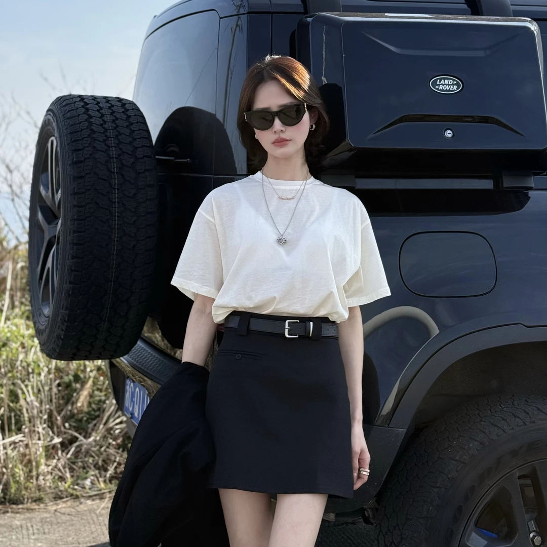 2025春夏新款韩版通勤休闲百搭宽松显瘦纯色圆领短袖T恤女