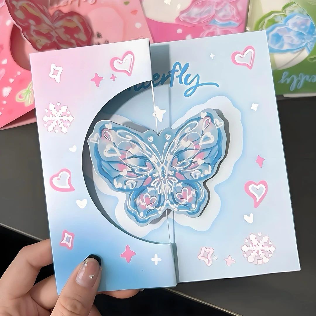 可爱卡通旋转蝴蝶贺卡爱心DIY高颜值立体机关卡片生日礼物祝福