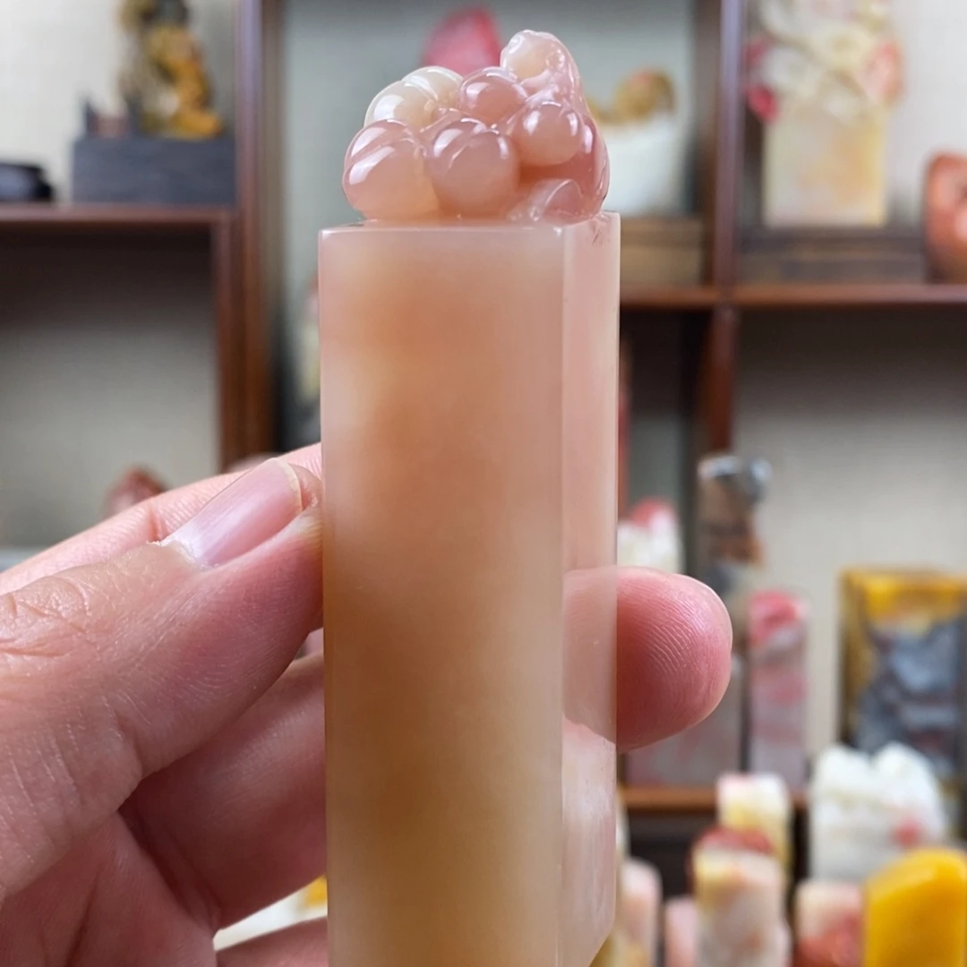 巴林石印石巴林石粉冻手工雕钮章