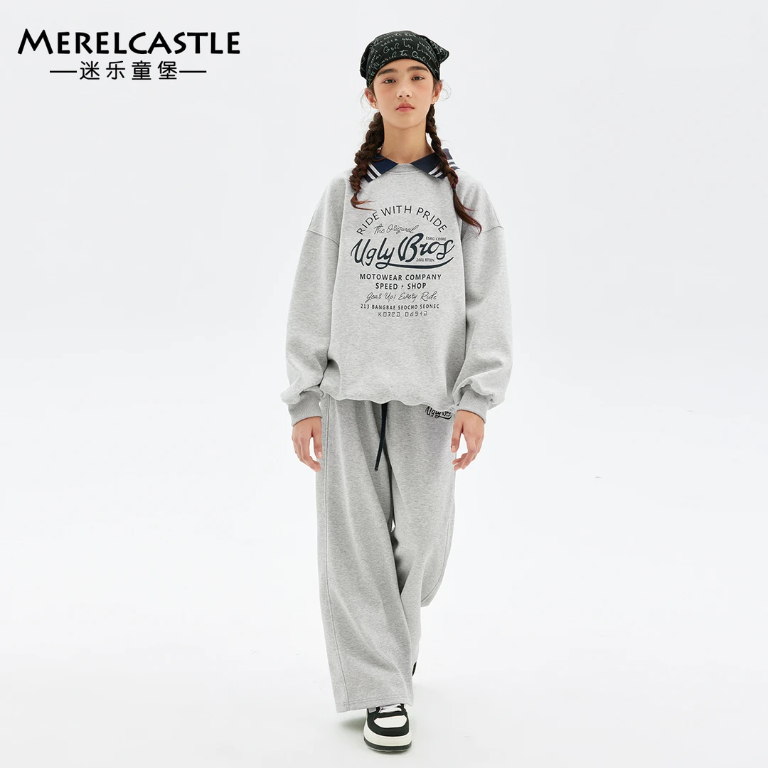 C4481女童运动套装春装2025新款初中生洋气大童春秋卫衣潮酷穿搭