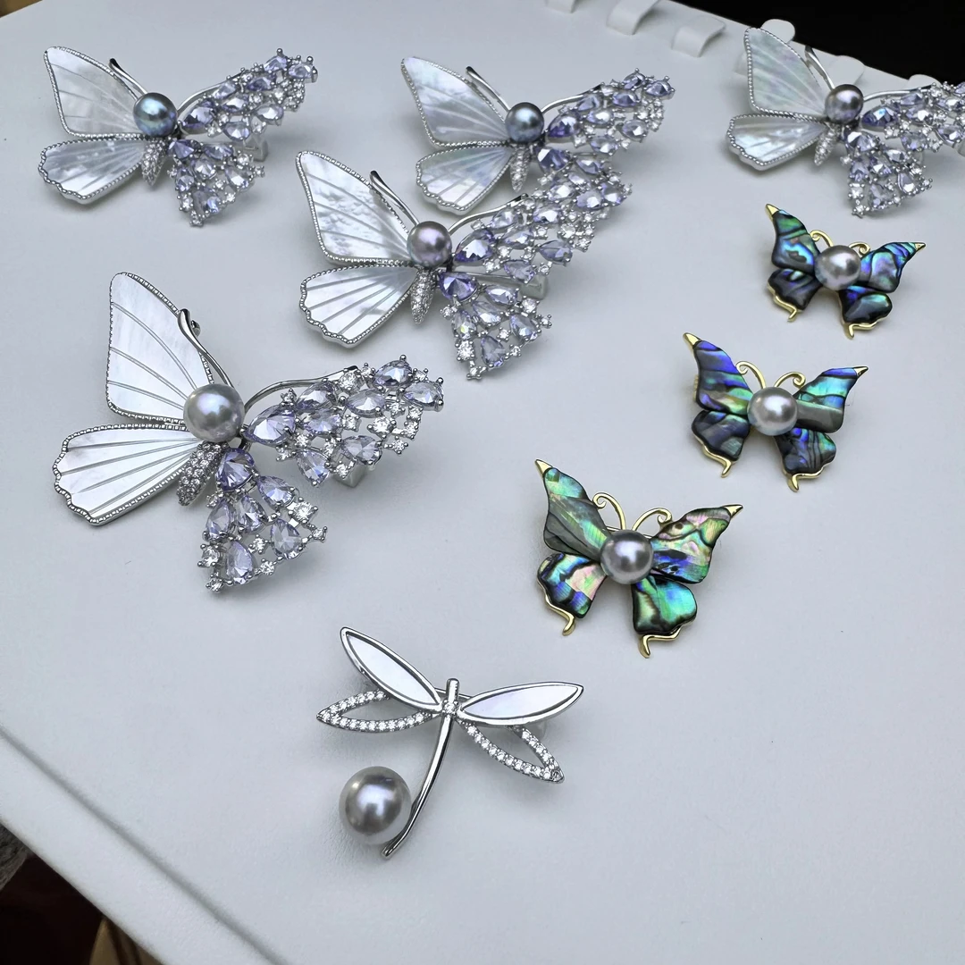 天然海水珍珠akoya 真多麻蝴蝶胸针7-8mm（款式多样性发货一个）