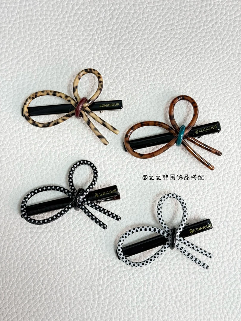 【豹纹】韩国AZ阿兹娜简约气质复古豹纹蝴蝶结侧边夹鸭嘴夹发夹时尚