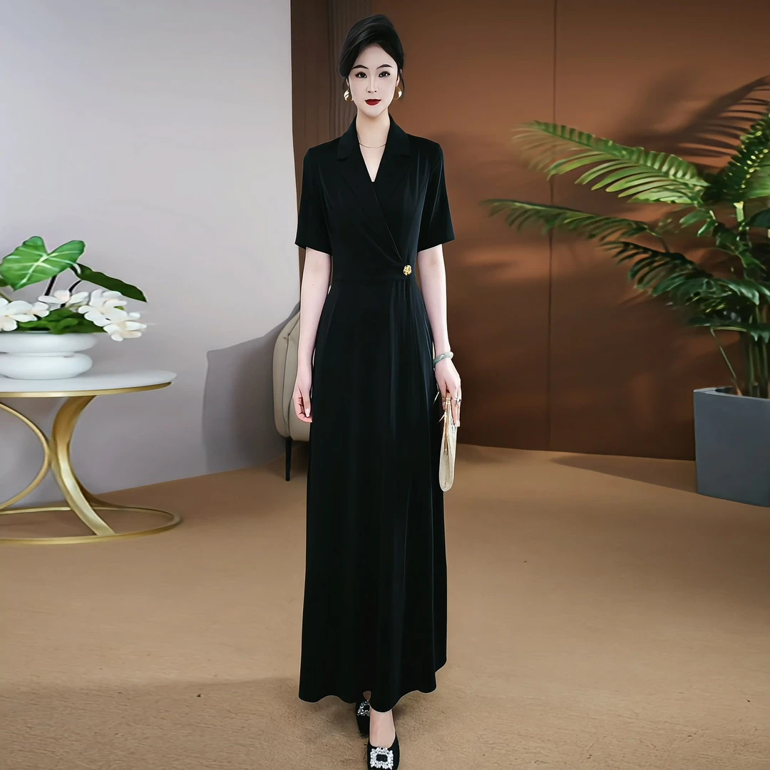 【现货】黑色风衣式连衣裙2025夏季新款显瘦端庄大气两穿长裙 049