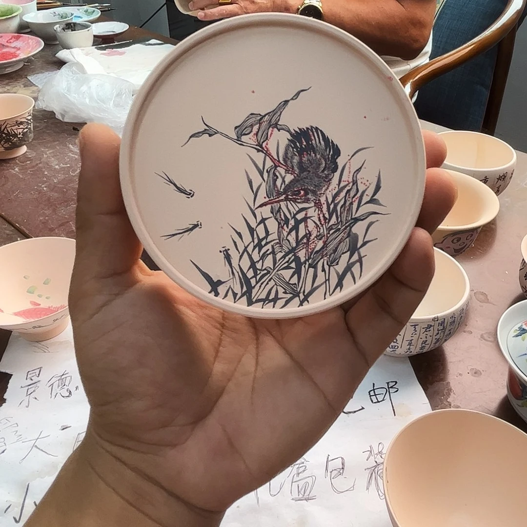 单翠盖置手绘景德镇