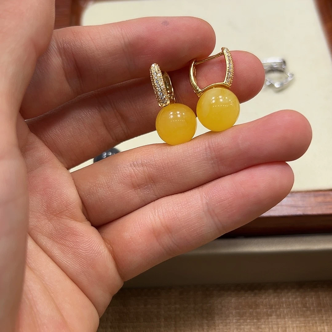 银S925镶嵌蜜蜡耳饰步****宝