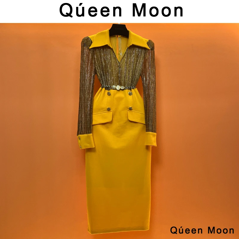 编码44【QúeenMoon】经典轻奢百搭气质连衣裙拼接长裙女(定制女装)