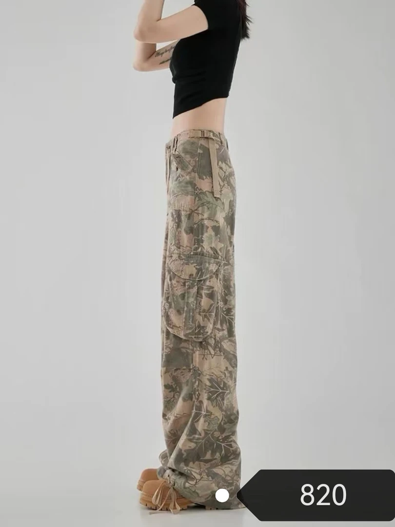 迷彩工装牛仔裤男女宽松直筒阔腿休闲长裤820