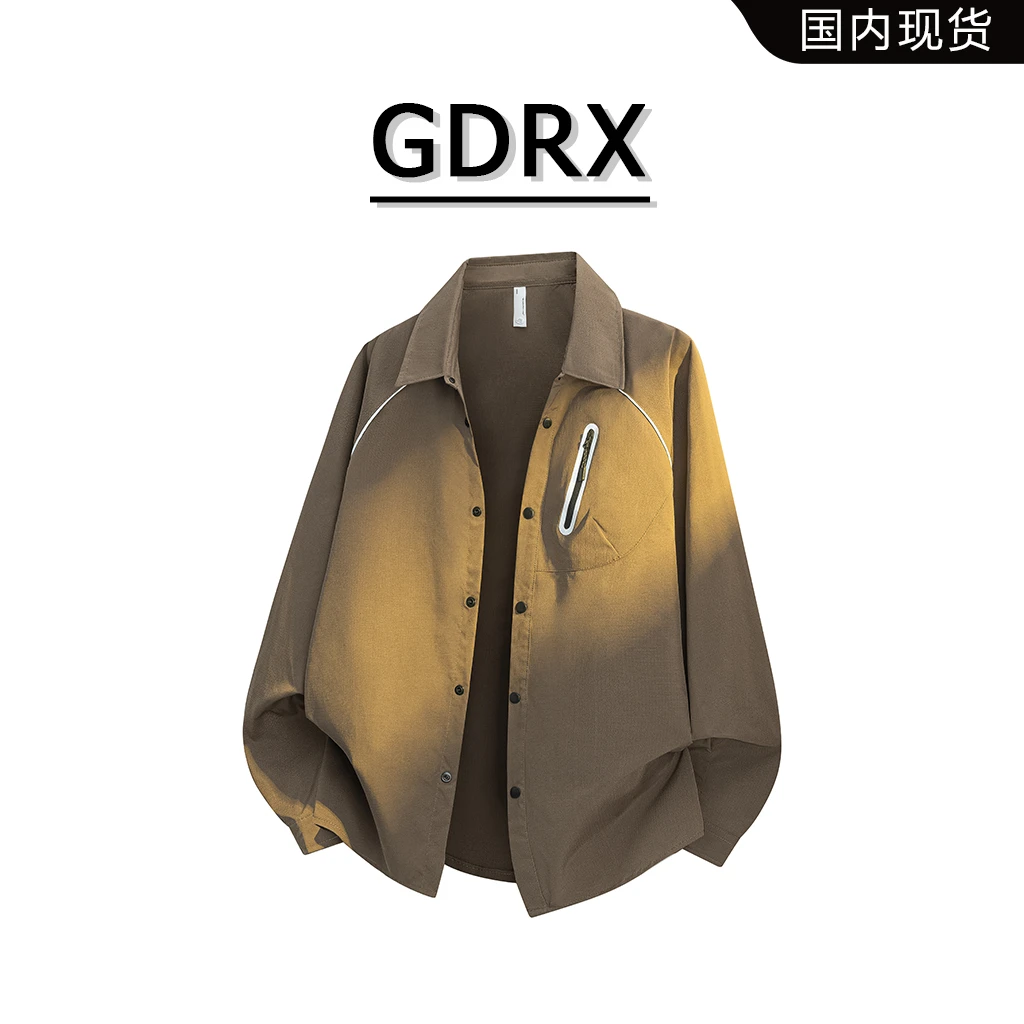 GDRX翻领工装男士休闲衬衫2025秋季新款长袖时尚运动宽松上衣男装