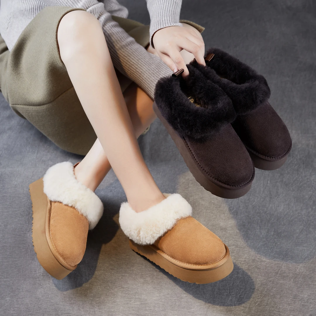 雪地靴女款2025新款秋冬厚底增高磨砂加绒保暖一复古加绒保暖棉鞋