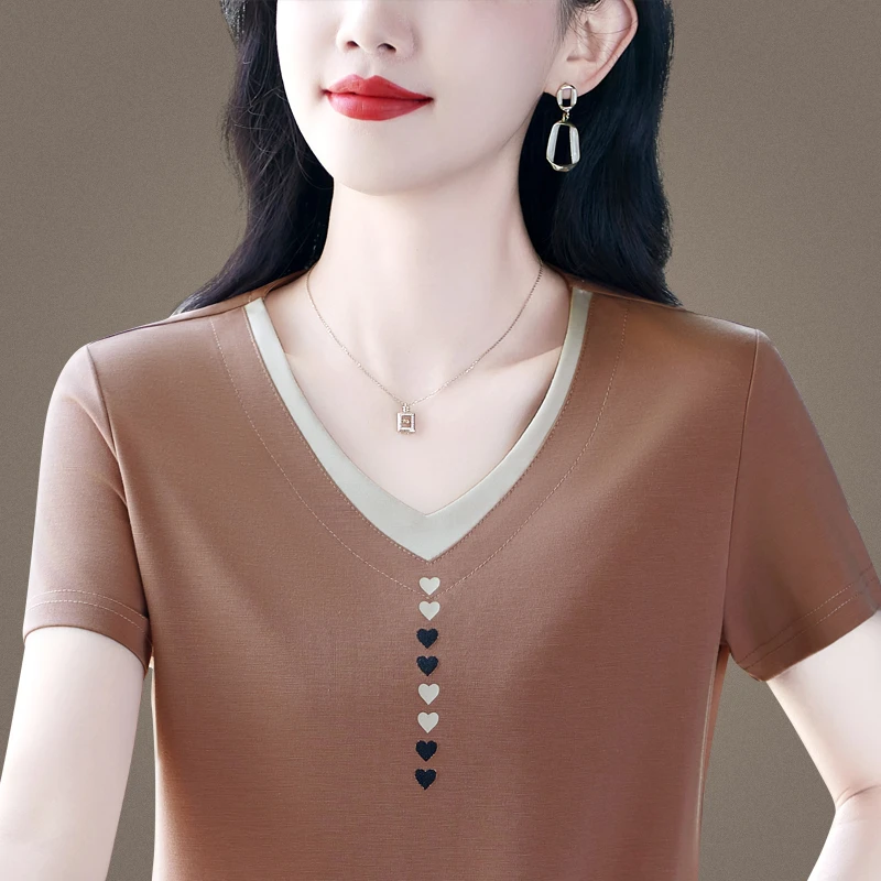 短袖t恤女夏季2025新款时尚休闲妈妈减龄显瘦T恤衫宽松百搭上衣