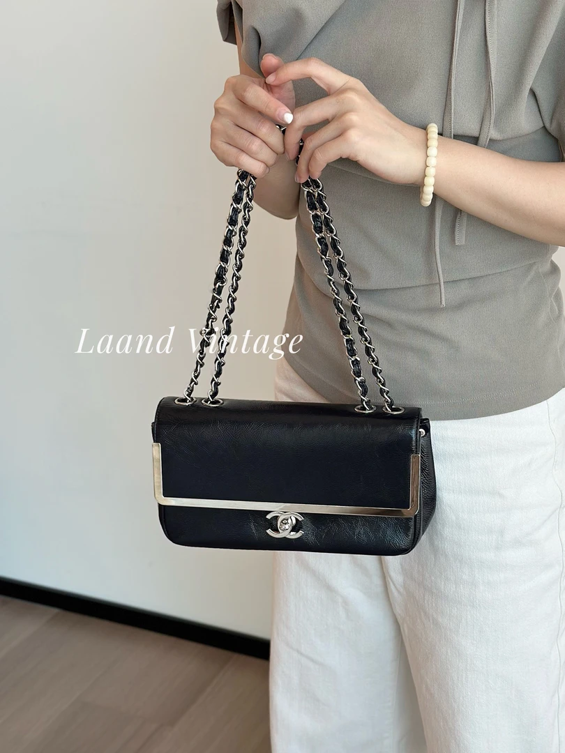 95新 Chanel/香奈儿 海军蓝银杆单肩包