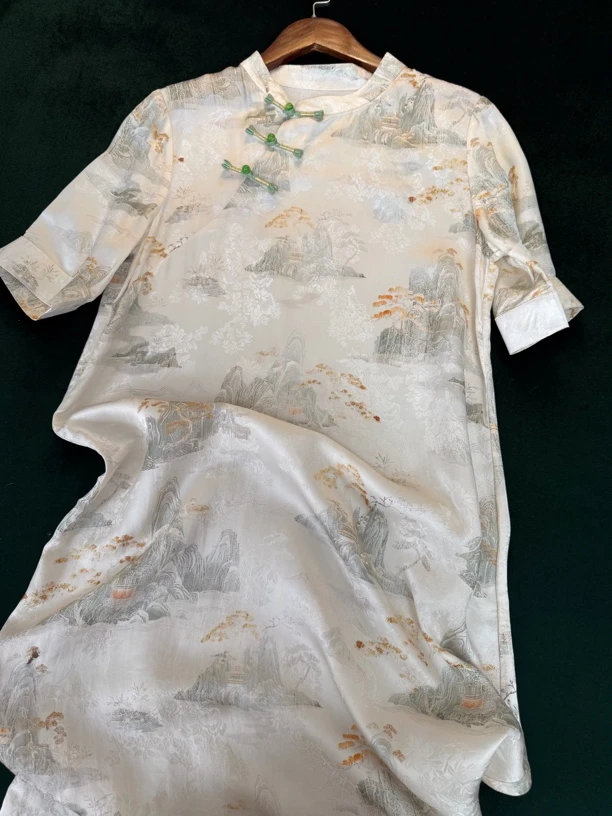 【一城江南】夏季新款盘扣花萝老料新中式国风清冷素雅减龄连衣裙