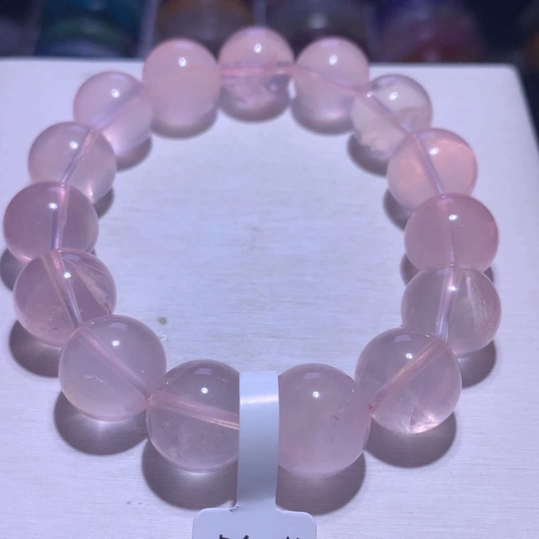 银S925镶嵌水晶手链粉晶16.2m