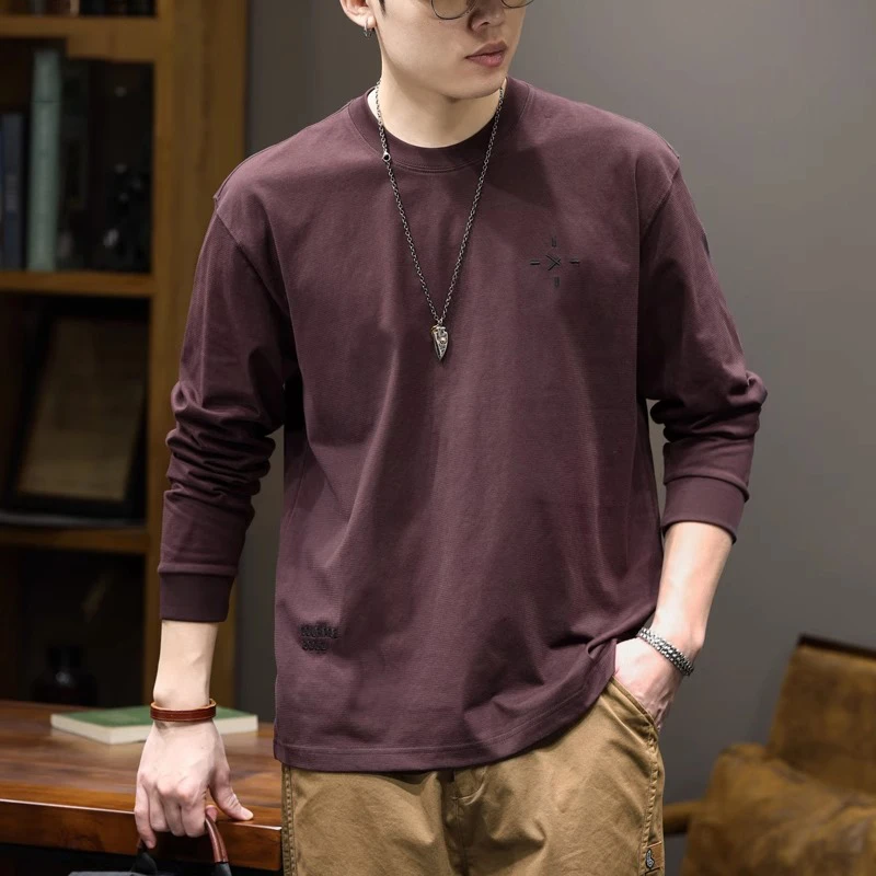 MR.MUDI/穆迪先生春季新款宽松圆领长袖t恤男内搭打底衫休闲简约