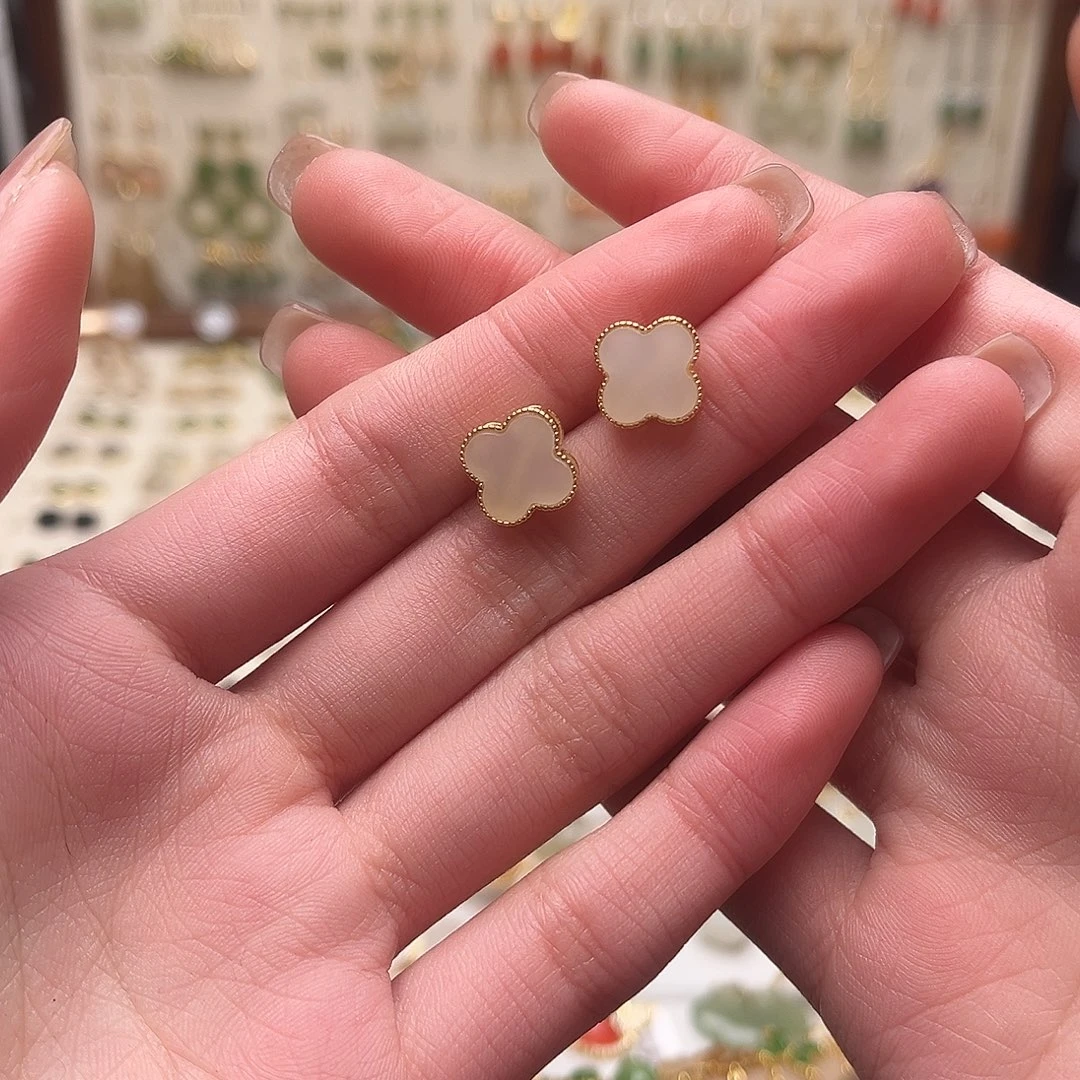 和田玉银S925镀金镶嵌耳饰