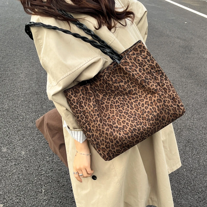 豹纹通勤风网红托特包轻奢单肩韩版大容量休闲简约时尚百搭单肩包