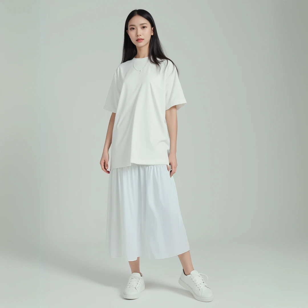 伊娜芙纯色拼接半身裙2309