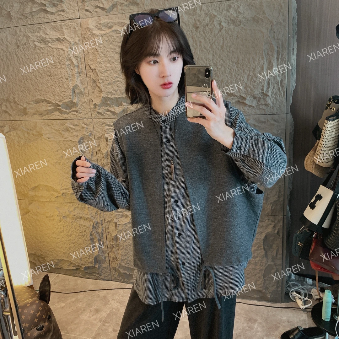 XIAREN【格子拼接假两件外套】新款女款上衣出游服装女时尚显瘦