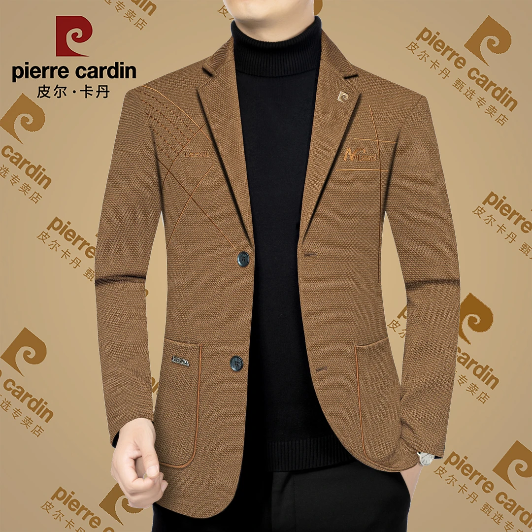 皮尔卡丹春秋季新款高档男士休闲西装外套中年时尚百搭修身西装男
