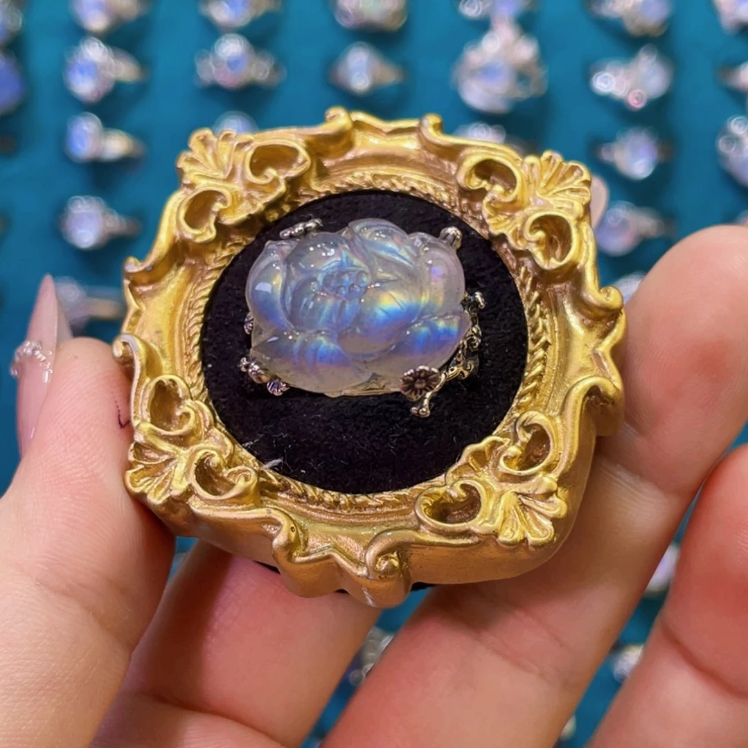 925银无牡丹月光戒指