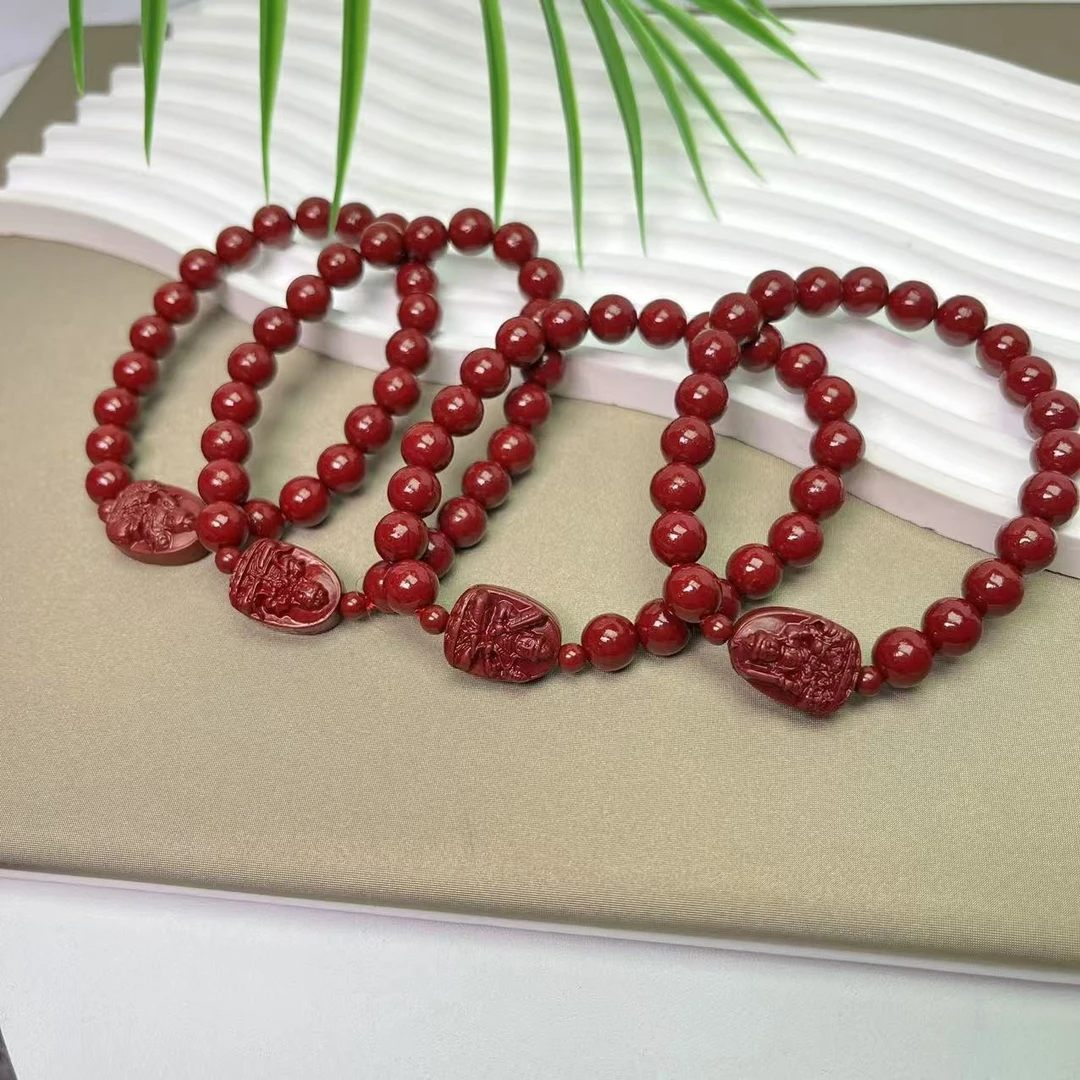 天然辰砂含辰砂工艺品朱砂守护神单圈手串8m（多样性，发其一）