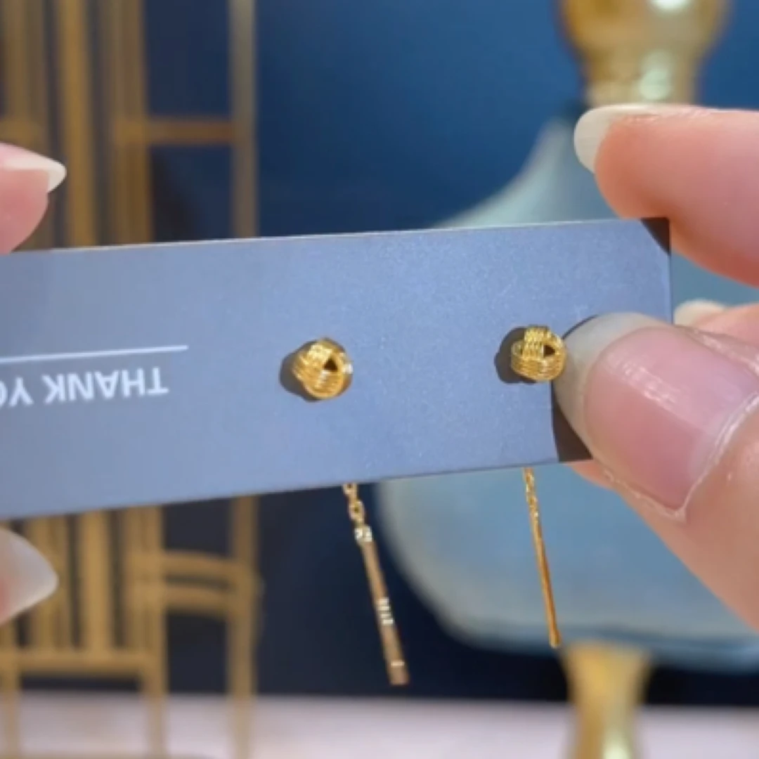 铜合金耳饰 金色如意耳线小众轻奢质感百搭精致甜美简约